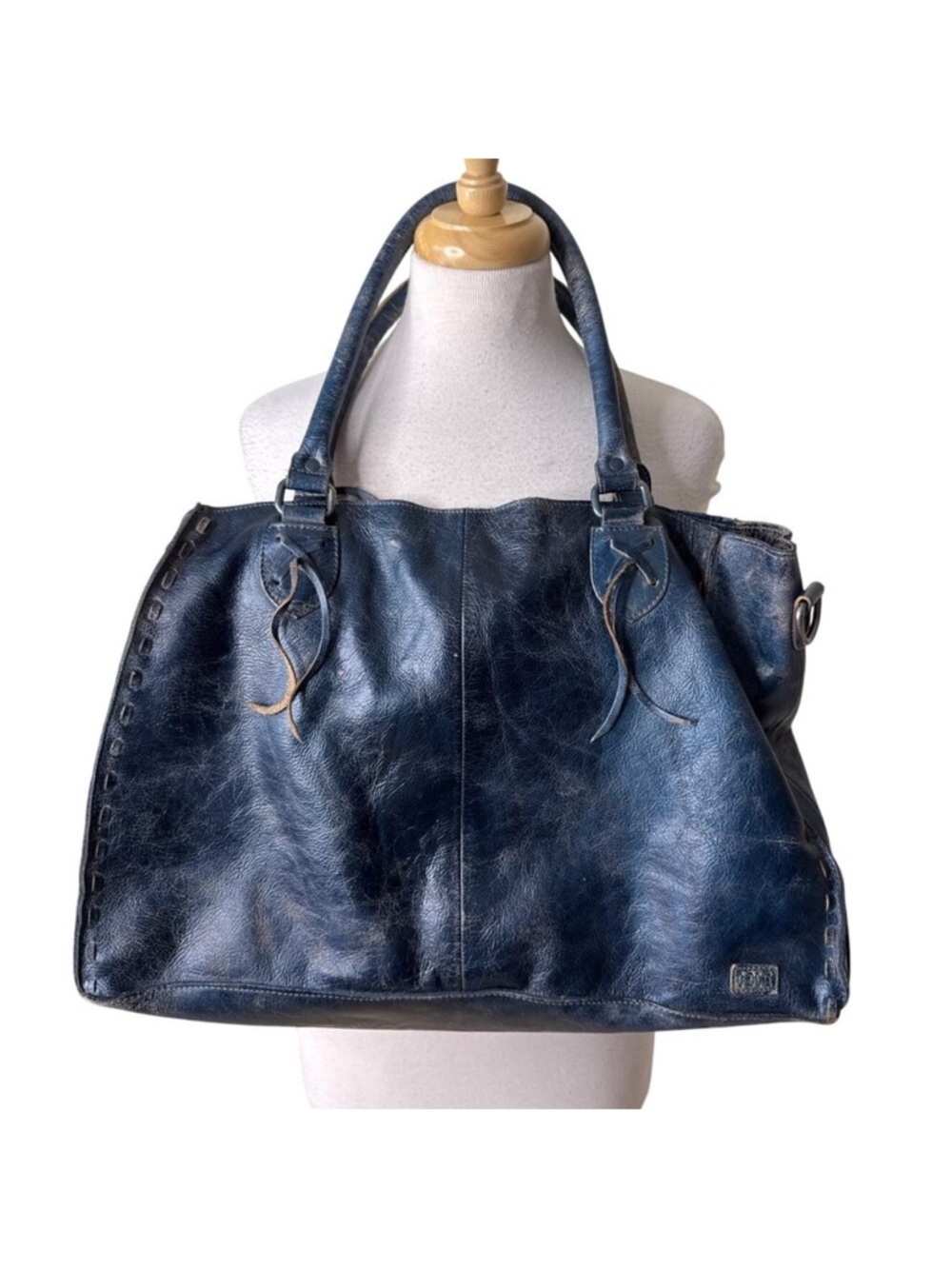 BED|STU Rockaway Navy Blue Leather Tote with Front Zip Pocket - Picture 2 of 5